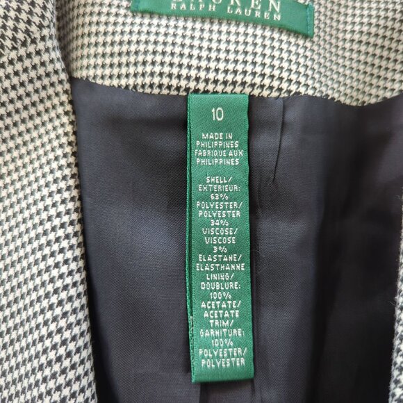 Lauren Ralph Lauren‎ Womens Houndstooth Blazer Jacket Black White 2-Button sz 10 - Picture 10 of 16